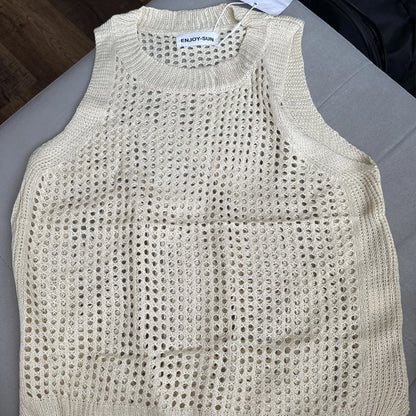 2024 Summer Sleeveless Tank Top Women Fashion Hollow Camisoles Casual Thin Basic Ice Silk Knitted Tanks Vest Female Blusas 14810