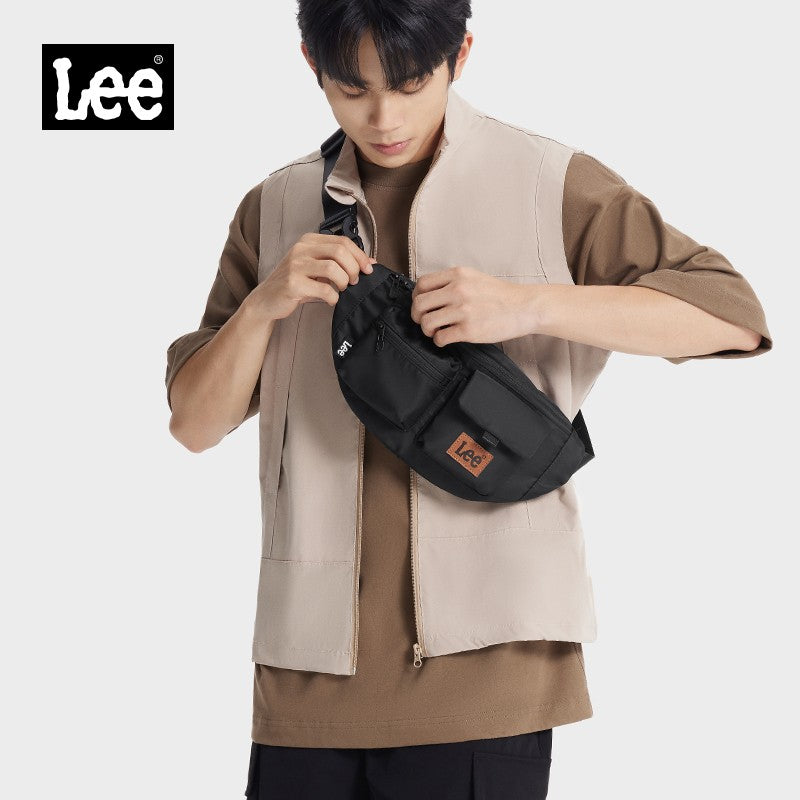 LEE Original Black Fashion Fanny Pack Women Men Korea Style Waterproof Nylon Crossbody Chest Bag Sport Phone Shoulder Waist Bag