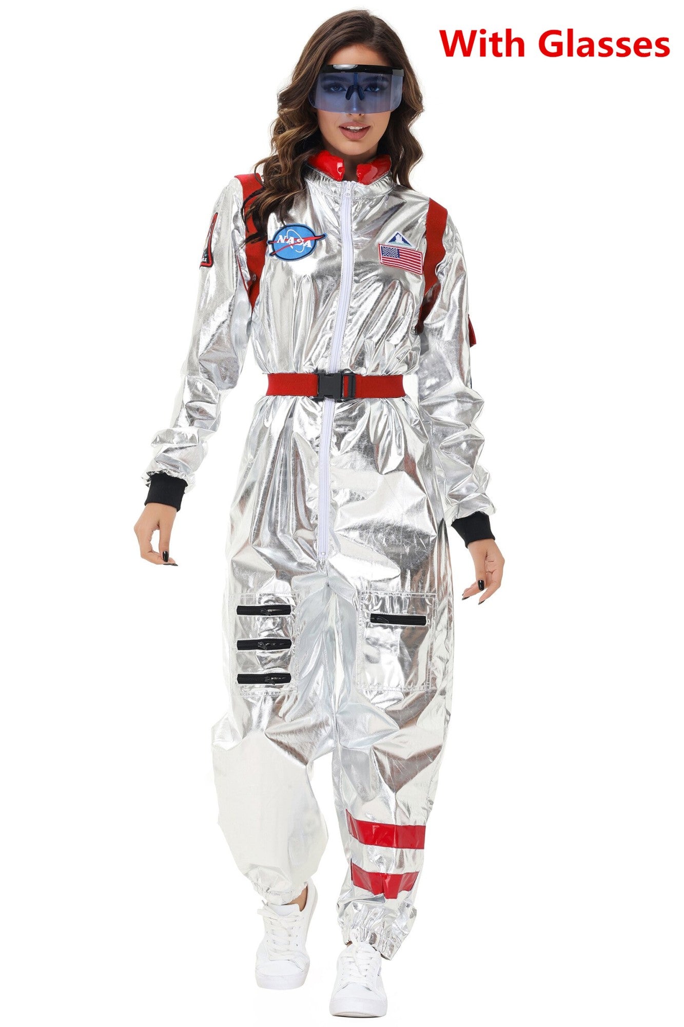 Adult Silver Astronaut Costume Men Women Spaceman Suit Space Jumpsuit Halloween Cosplay Party Dress Up
