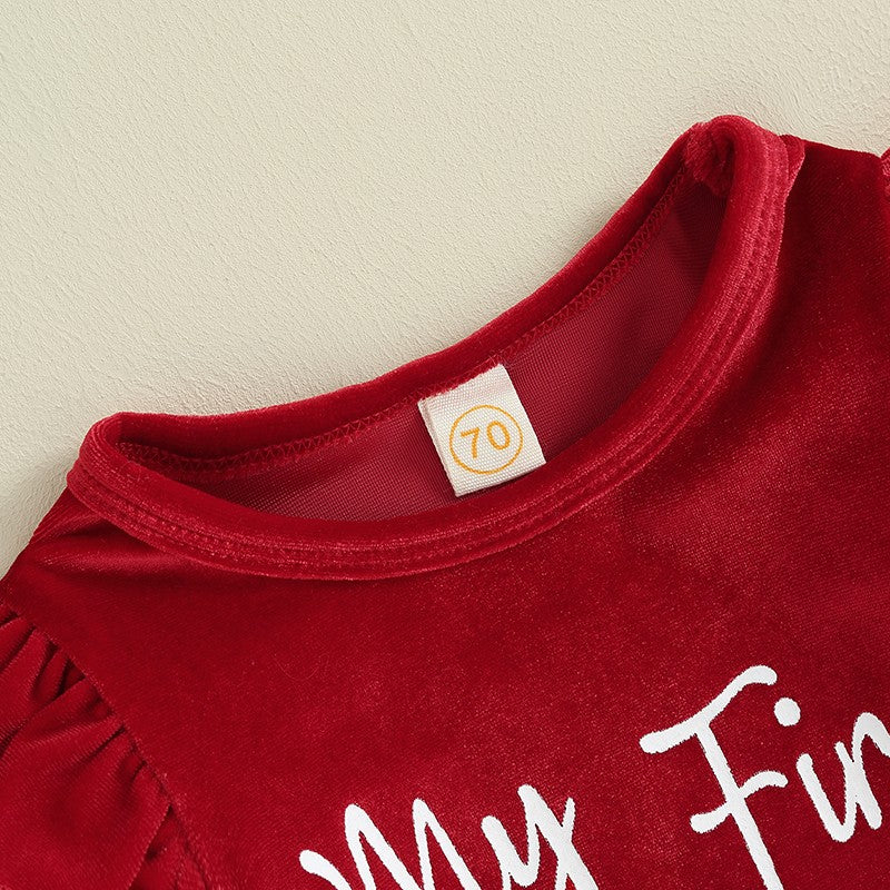 Infant Baby Girl Christmas Jumpsuit Outfits Letter Print Long Sleeve Romper Flare Pants Hat Toddler Clothes 0-18M