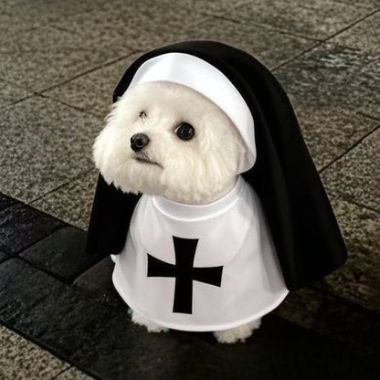 Roupas de Gato de Halloween com Fantasia de Freira e Estampa de Cruz de Jesus para Cães Pequenos Engraçado Bonito Vestido de Festa Macacão para Animais de Estimação Acessórios para Gatos