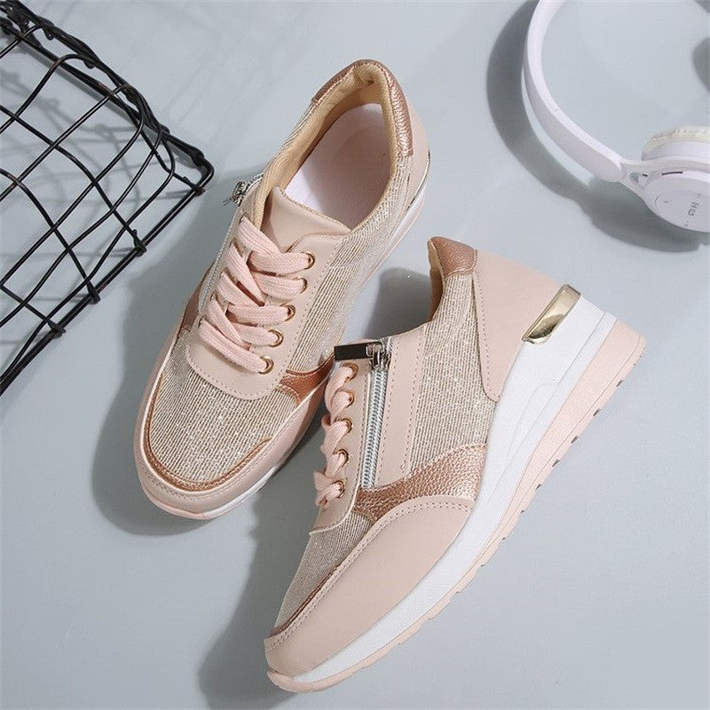 Fashion Thick Bottom Silver Sneakers Women 2025 Spring Wedge Heel Vulcanized Shoes Woman Comfortable Lace Up Sport Sneaker Mujer