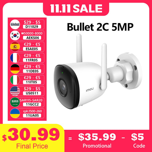 IMOU Outdoor Bullet 2C 5MP Wifi Camera Weatherproof AI Human Detection Outdoor Surveillance ip Camera