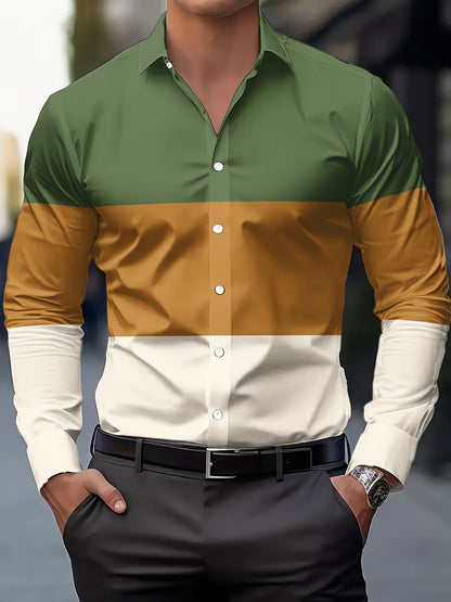 Men's Business Casual Shirt-Button-Up Long Sleeve Formal & Everyday Office Shirt Horizontal Stripes -Seasonal Fashion