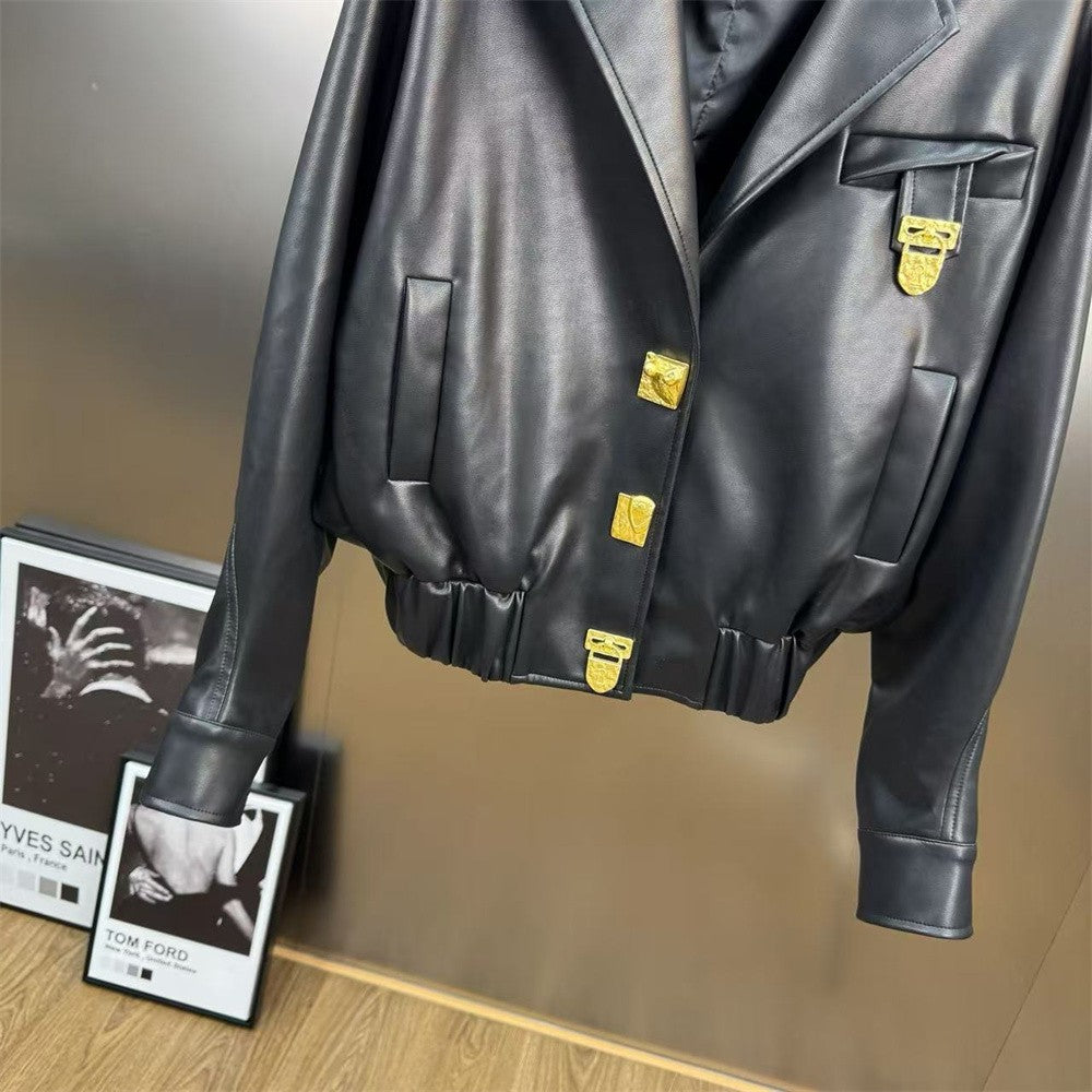 2025 Women's Winter Leather Jacket PU Metal Buckle Motorcycle Style Women's Jacket Outerwear y2k New High Quality Coat bra