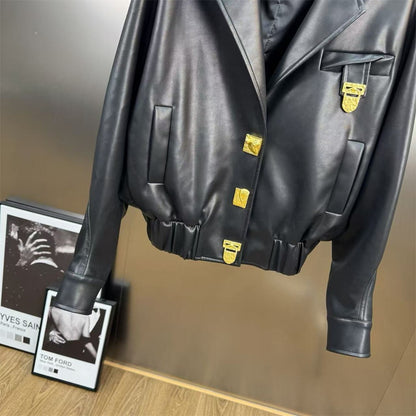 2025 Women's Winter Leather Jacket PU Metal Buckle Motorcycle Style Women's Jacket Outerwear y2k New High Quality Coat bra