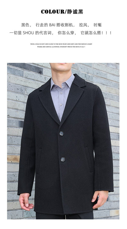 100% Wool Hand-Sewn Men's Coat Long Overcoats Boy Buttons Cardigan Long-style Woolen Coats Overcoat 2024 New