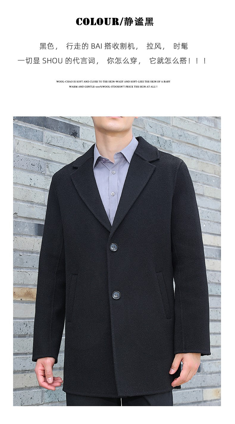 100% Wool Hand-Sewn Men's Coat Long Overcoats Boy Buttons Cardigan Long-style Woolen Coats Overcoat 2024 New
