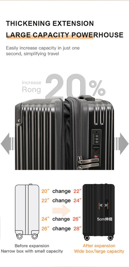 sushimu Suitcase Wide Handle Travel Suitcase Men 20 24 26 Carry-On Luggage Women PC  Trolley Case Can expand capacity