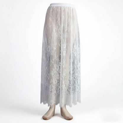 Lace Jacquard Transperant Skirt Women Summer New High Waist Sexy Casual Long Skirts 2025 Streetwear Fashion Black Maxi Skirt