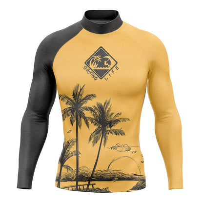New Men's Long Sleeve Surfing Life Shirt Beach Sun Screen Surf Sweatshirt Rashguard UV Protection Swimwear UPF Gym Clothes