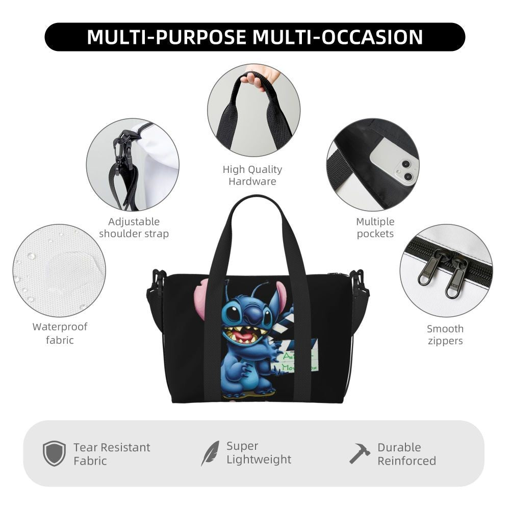 Custom Large SLilo And Stitch Cartoon Tote Bag Women Anime Shopping Shoulder Beach Gym Travel Bag