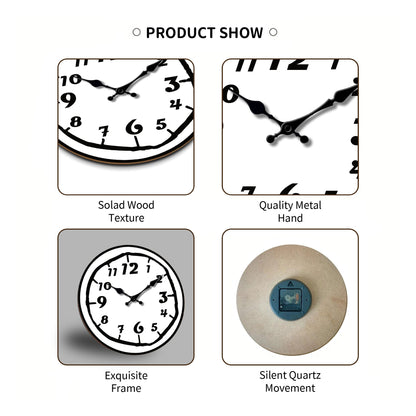 1pc wooden wall clock, modern simple Arabic art digital design wall clock, home mute clock, for living room bedroom, room decora