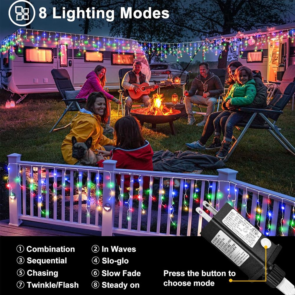 LED Christmas Icicle Curtain String Lights 20M+10M 480LED Extens 8Modes, Plug in Waterproof for Wedding Party Home Garden