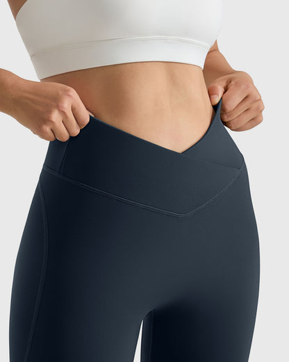 Women V Cross Waist Butt Lifting Leggings with Pockets High Waist Yoga Pants Workout Running Gym Fitness Sports Leggings Female