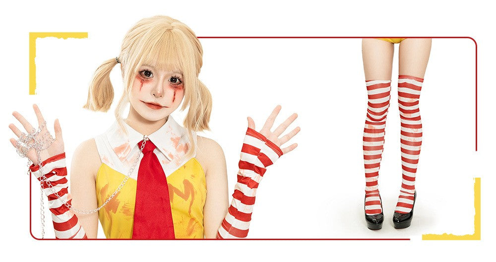 Women Halloween Funny Clown Girl Cosplay Jumpsuit Complete Accessory Set Ladies Party Roleplay Costume Cute Carnival Slim Outfit