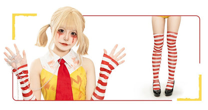 Women Halloween Funny Clown Girl Cosplay Jumpsuit Complete Accessory Set Ladies Party Roleplay Costume Cute Carnival Slim Outfit