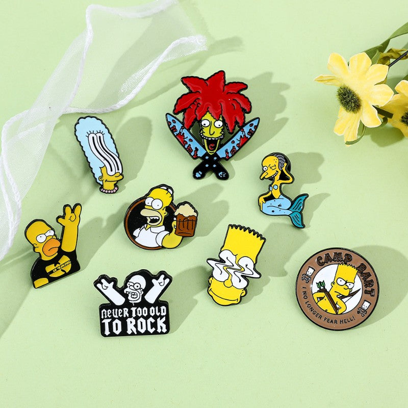 8 Peças The Simpsons Esmalte Pin Desenho Animado Bart Simpson Homer Jay Simpson Broche de Metal Jaqueta Jeans Lapela Joias Brinquedo