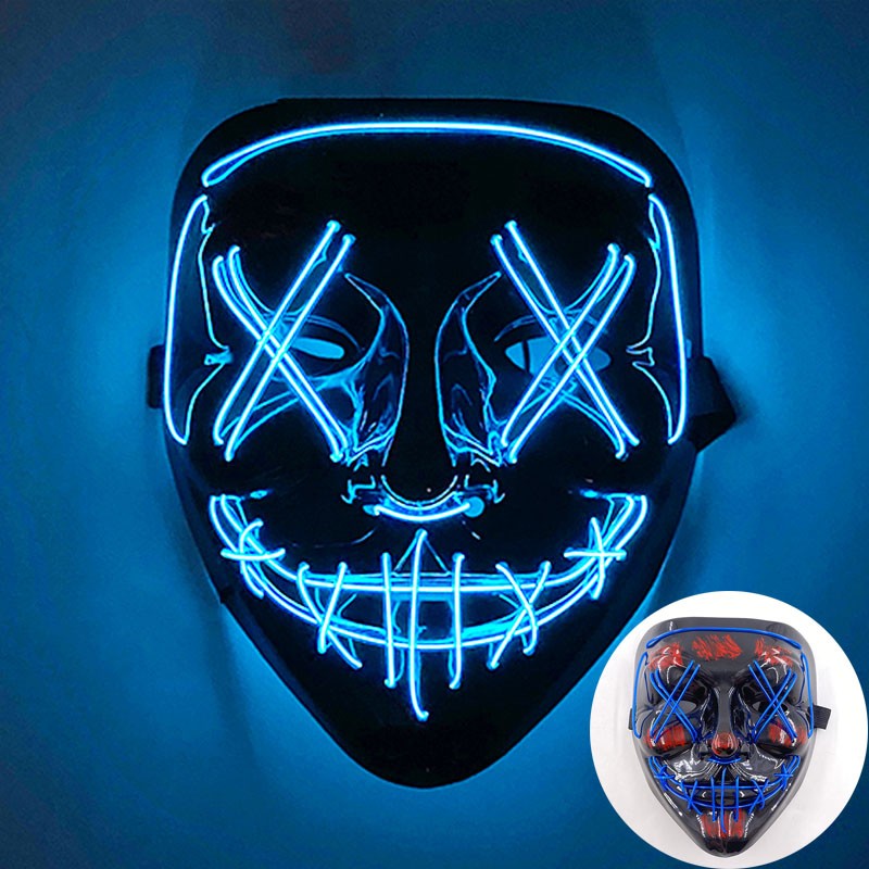 Scary Wireless Glowing LED Mask Halloween Party Supplies Neon Purge Mask Cosplay Luminous Face Masks Carnival Festival Props