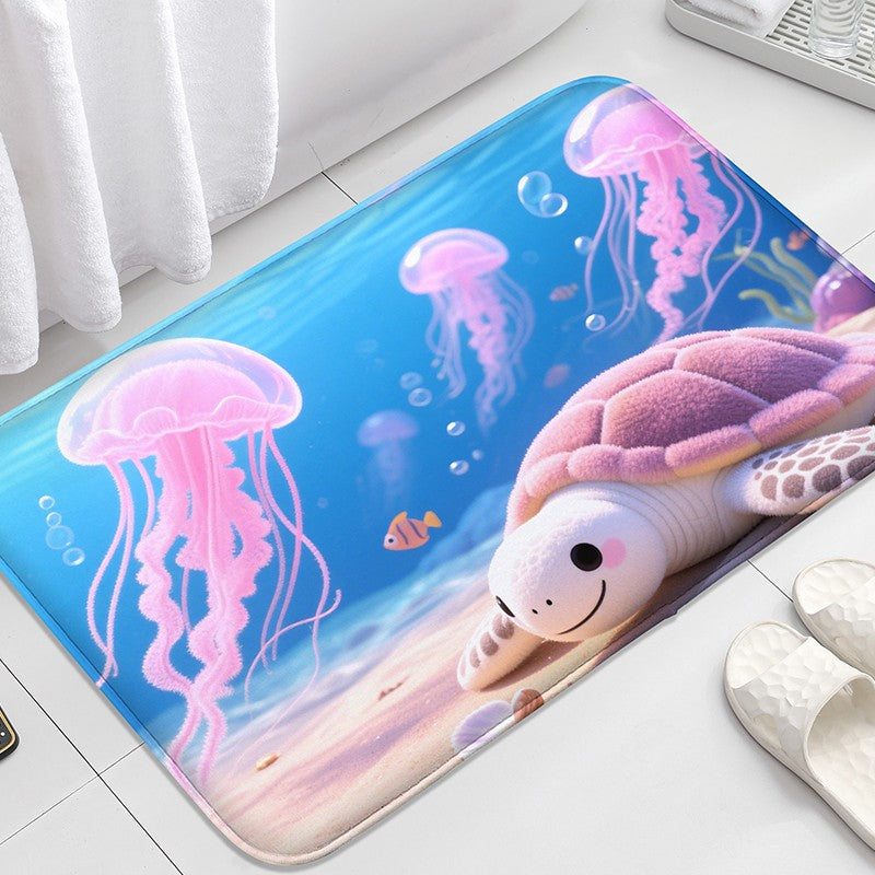 Pink jellyfish pattern bathroom floor mat, water absorbing small carpet, toilet seat mat, decorative mat, machine washable