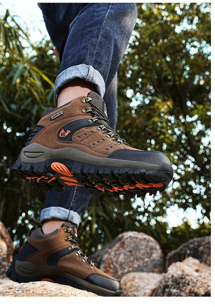 Botas Masculinas Clássicas Modernas para Tornozelo Botas de Caminhada Resistentes ao Desgaste em Camurça de Vaca Tênis de Caminhada Confortáveis Masculinos Sapatos Táticos