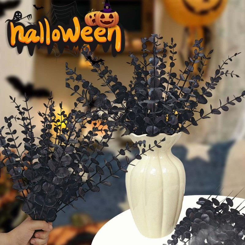 50/10x Black Artificial Eucalyptus Branches Simulation Flowers Stems Halloween Thanksgiving Ornaments DIY Home Table Decoration