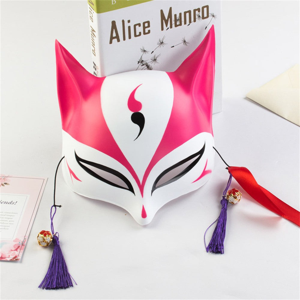 New Fashion Anime Fox Mask Hand-Painted Half Face Cat Mask With Tassels Bell Halloween Masquerade Party Festival Cosplay Gift