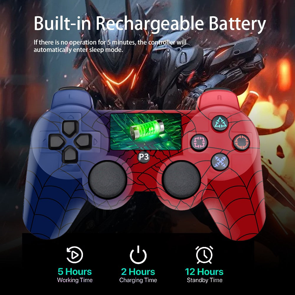 Wireless Controller for Spider-Man PS3 Dual Analog Rechargeable Game Controller for P3 Console with Cable Dual Vibration