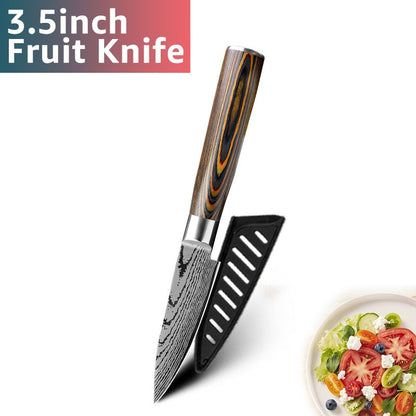 Conjunto de Facas de Cozinha 1-7PÇS Faca de Chef Japonesa Santoku 7CR17 Aço Inoxidável 440C Faca de Imitação de Damasco Cutelo de Carne Fatiador