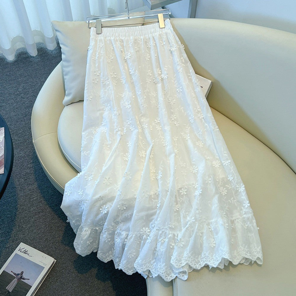 Casual sweet High Waist Chic floral lace Ruched loose Skirts Korean Fashion Office Lady Basics  Plus Size Clothing