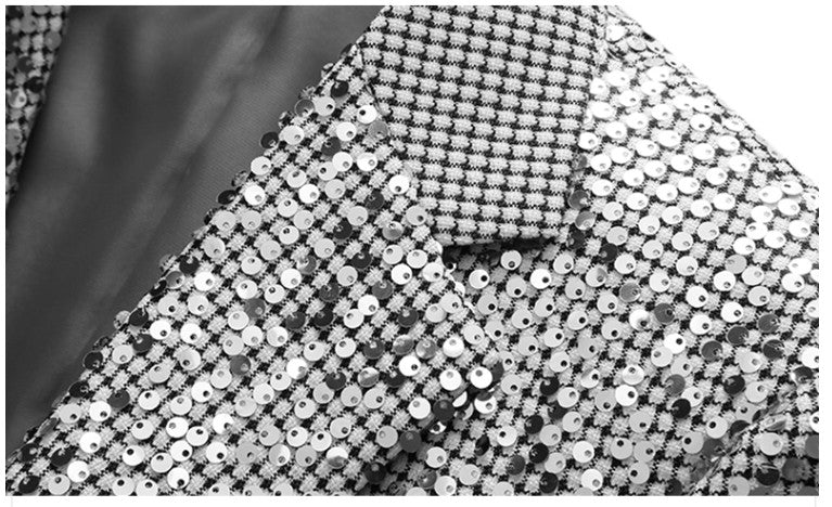 High-quality Sequined Suits Men Clothing Gold / Silver Autumn / Winter New Male Wedding Banquet Party Dress Blazer and Pant