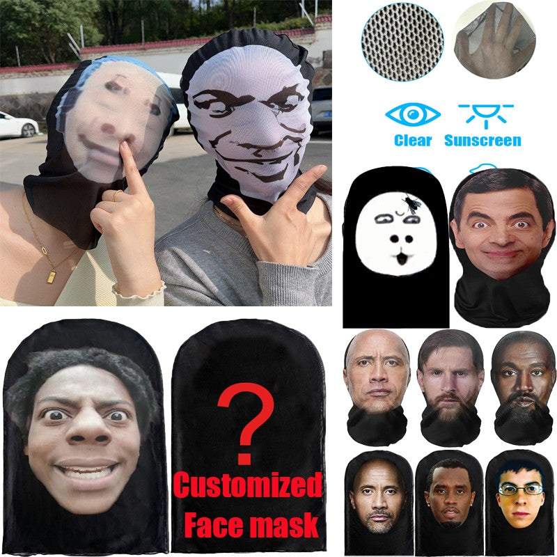 Customizable Masks Halloween 3D Mask Full Face Elastic Mesh Sunscreen Mask for Men Women Party Cosplay Headwear Cosplay Masks