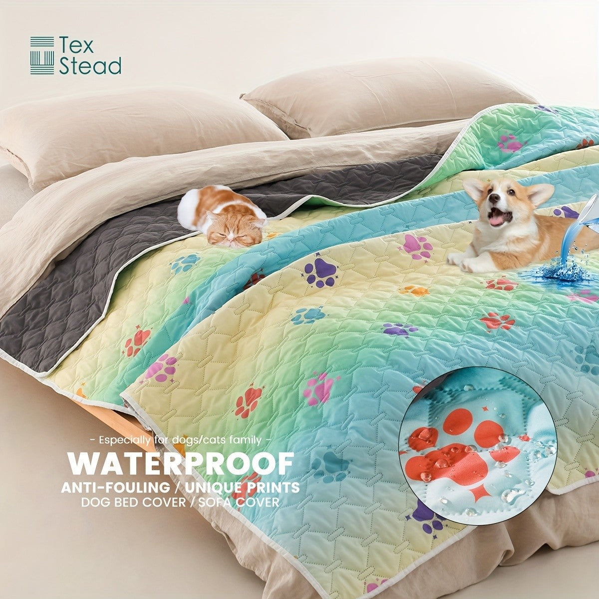 Capa para Cama de Cachorro Antivazamento, Trocador Reversível, Tapete Reutilizável para Acampamento (Crianças/Pets), Manta Lavável com Estampa de Patinhas de Cachorro