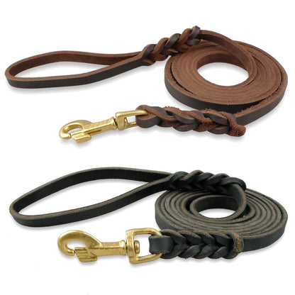 Coleira de Couro Genuíno para Cães Coleiras Longas Trançadas para Passeio e Treinamento de Animais de Estimação Cores Marrom e Preto para Animais de Estimação de Médio e Grande Porte