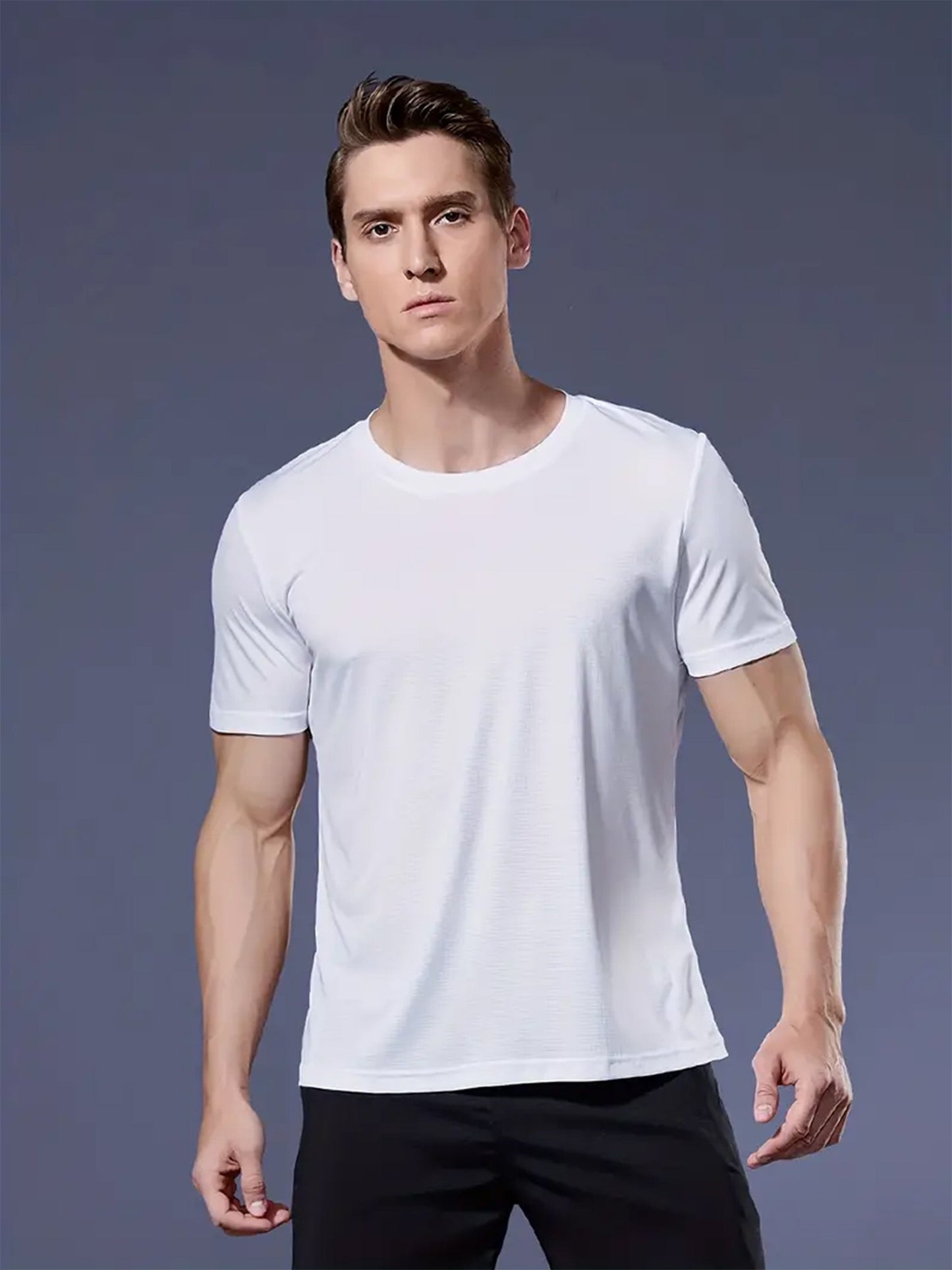 Round Neck T-Shirt 4-Color Black and White Gray Navy Ultra-Light Men's Quick-Drying Breathable Sweat-Absorbent Shirt Suitable Fo
