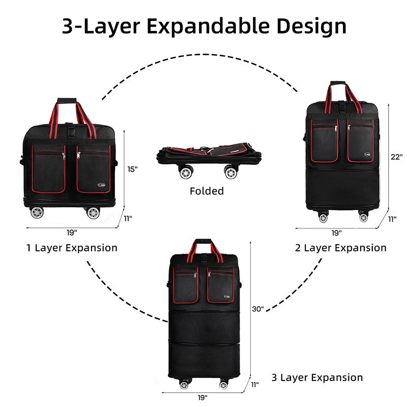 Foldable Travel Bag Hand Carry Duffel Bag with Wheels Expandable Rolling Travel Bag Large Capacity Waterproof Luggage Bag