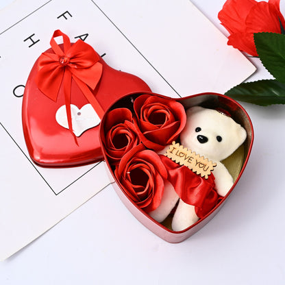 Bear Soap Rose Gift Box Valentines Day Flower Love Box Bears Bouquet Wedding Birthday Home Party Decoration