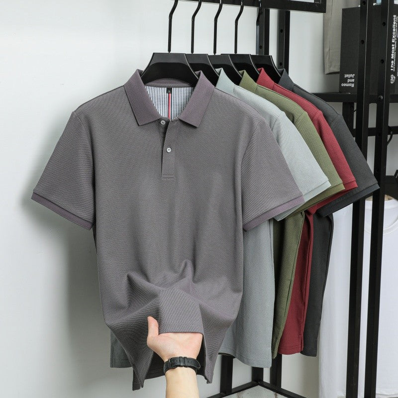 100% pure cotton short sleeved men's polo shirt summer boutique fashion high-quality top solid color collar back striped T-shirt