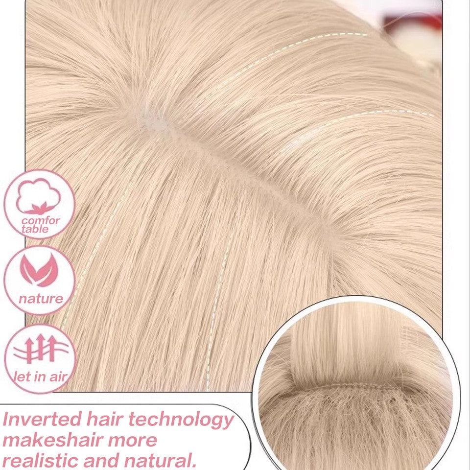 Peruca Sintética Lolita Curta Cacheada 12 Polegadas Doce E Adorável Dourado-Branco Natural Fofa Cabelo Ondulado Cosplay Peruca De Cabeça Cheia Para