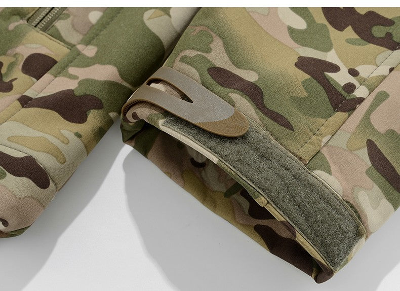 Men's Silent Soft Shell Camouflage Tactical Jacket Waterproof Warm Fleece Hunting Jackets Outdoor Hiking Fishing Hooded Coat