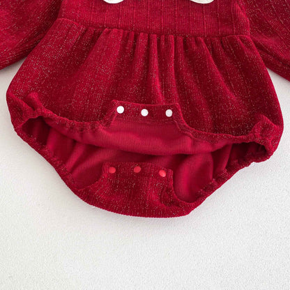 Newborn Christmas Red Clothes Autumn Kids Baby Girls Sweet Petal Collar Princess Rompers Infant New Baby Girls Rompers Clothes