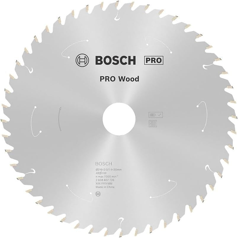 BOSCH 2608837726 Lâminas de Serra Circular para Madeira Serras de Mesa sem Fio para Madeira Macia Madeira Dura 216×1.7/1.2x30mm T48 Acessórios para Ferramentas Elétricas