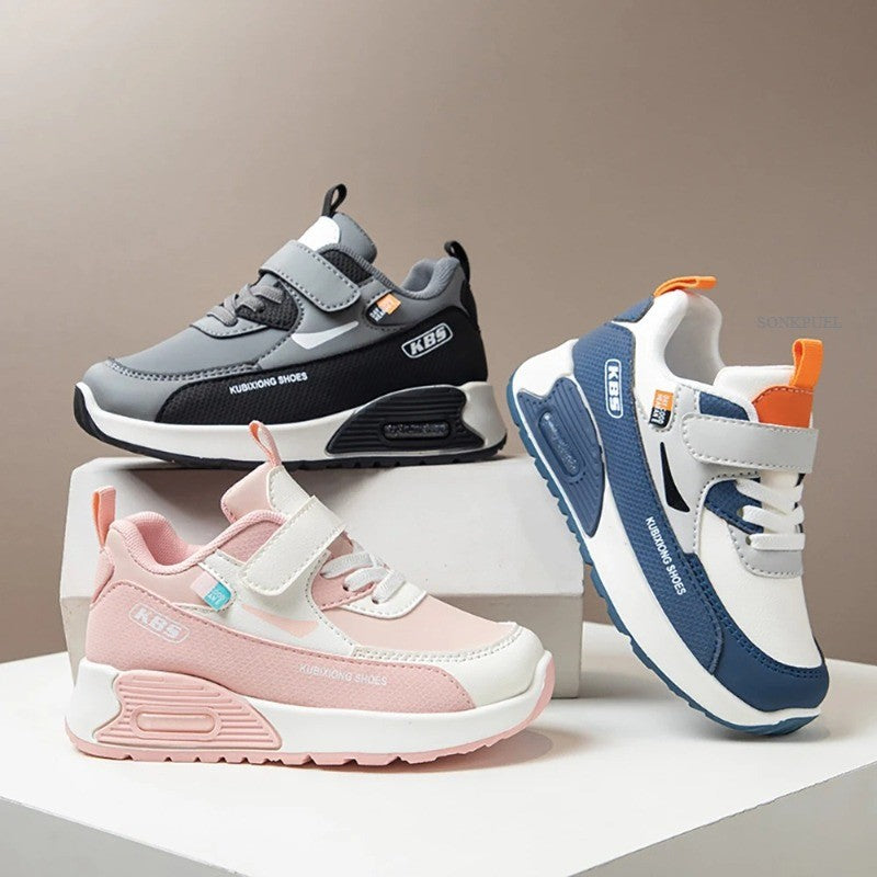 PU Leather Sport Shoes for Children 2025 Trend Fashion Kids Sneakers Soft-soled Outdoor Boys Girls Running Shoes