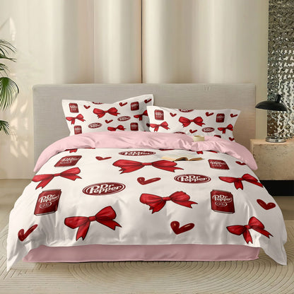 3pcs Pink Bow Printed Coreless Blanket Set, Multi Size Bedroom and Dormitory Bedding Decoration, Soft and Machine Washable