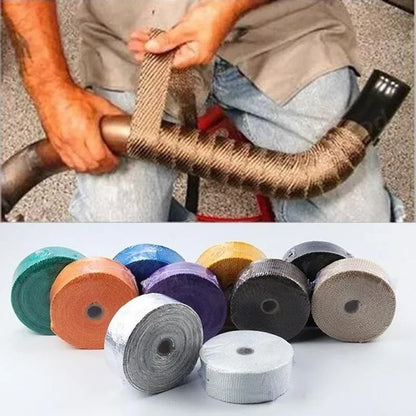 5M Roll Fiberglass Heat Shield Motorcycle Exhaust Thermal Tape Header Pipe Heat Wrap Tape Thermal Protection with Stainless Ties