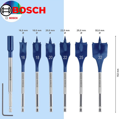 Broca chata para madeira Bosch Accessories de 152 mm, abridor de furo para armário, conjunto de brocas de aço de alta velocidade para fresar madeira, com ponta tripla