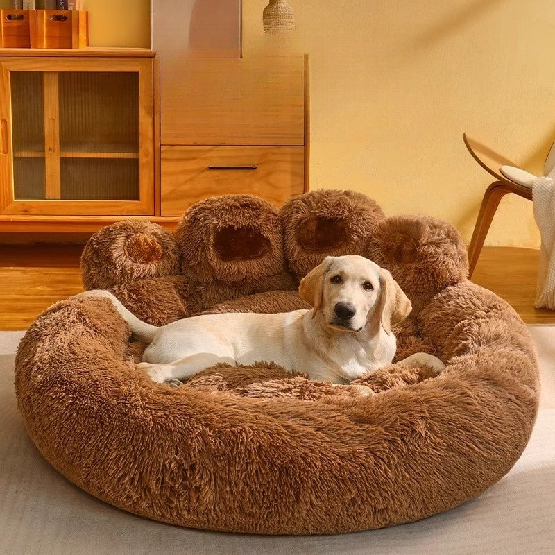 Cama Calmante em Formato de Pata para Pets, Cama de Rosca de Pelúcia Sintética para Cães e Gatos, Lavável à Máquina, Base Antiderrapante