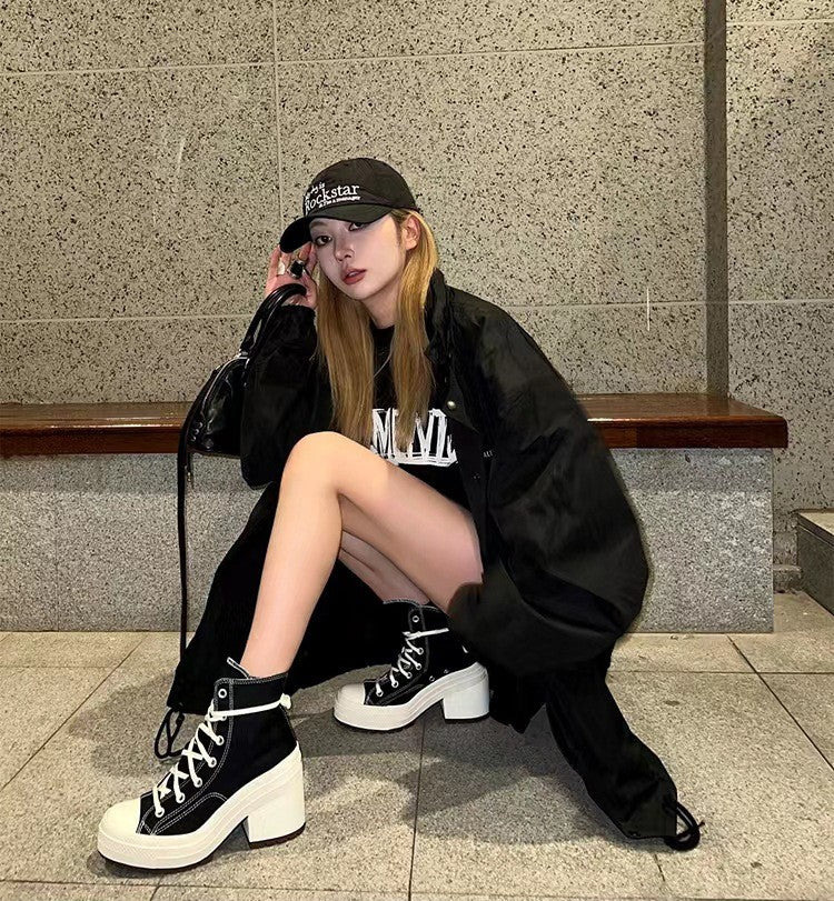 Women Platform Sneakers Canvas Shoes Personalized Luxry Heels Skateboard Lace Up Casual Fashion Outdoor Sneakers