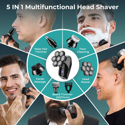 Kensen 5 In 1 Electric Shaver 7D Floating Cutter Head Rechargeable Shaver Kit For Men IPX6 Waterproof Beard Trimmer head shavers