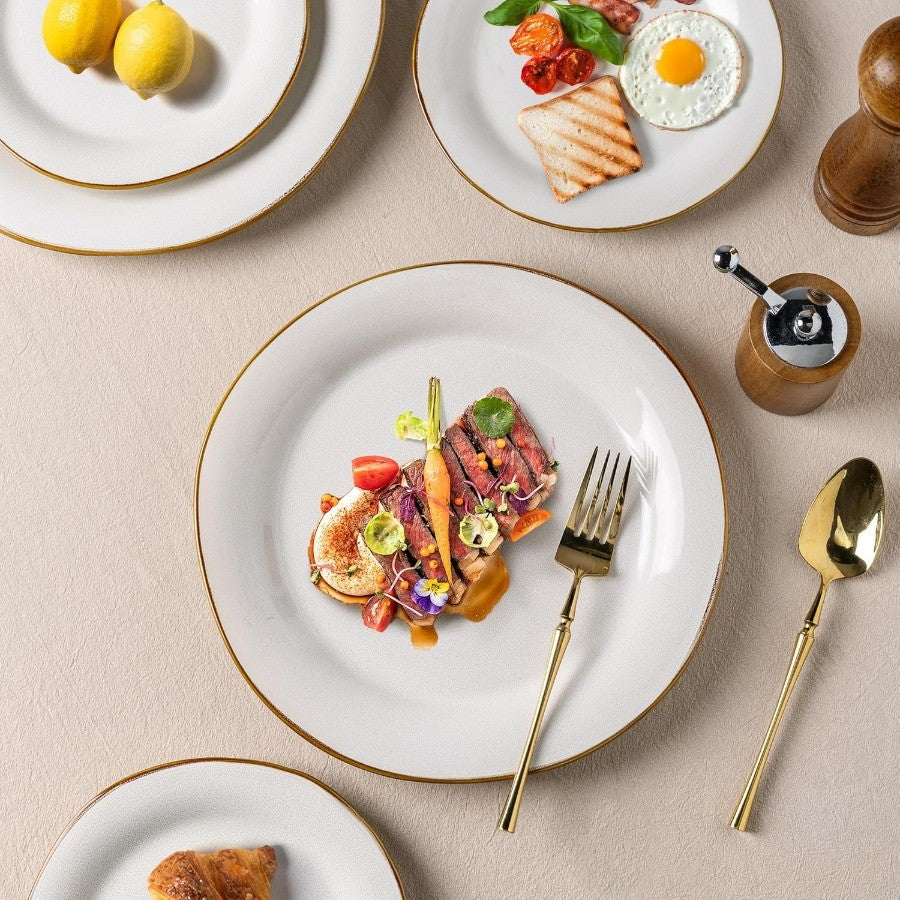 Handmade Stoneware Ceramic Dinnerware Set with Reactive Glaze for Dining Room Use Scratch Resistant Plates and Bowls Set Suitab